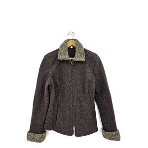 Vtg Jenne Maag Wool Zip Front Sweater Womens S Brown Pockets Cuffs